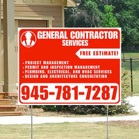 General Contractor Services - Project Management, Permit and Inspection Management, Plumbing, Electrical, and HVAC Services, Design and Architecture Consultation with Free Estimate - Plain Chili Red White Design YardSigns.com