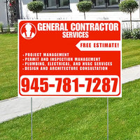 General Contractor Services - Project Management, Permit and Inspection Management, Plumbing, Electrical, and HVAC Services, Design and Architecture Consultation with Free Estimate - Plain Chili Red White Design YardSigns.com