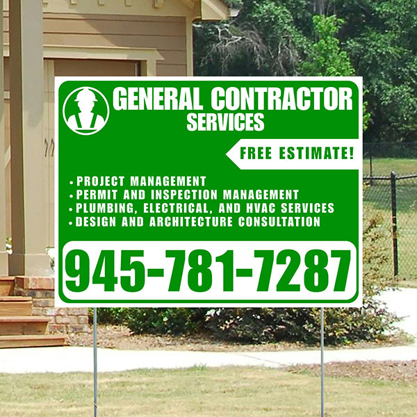 General Contractor Services - Project Management, Permit and Inspection Management, Plumbing, Electrical, and HVAC Services, Design and Architecture Consultation with Free Estimate - Plain Green White Design