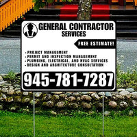 General Contractor Services - Project Management, Permit and Inspection Management, Plumbing, Electrical, and HVAC Services, Design and Architecture Consultation with Free Estimate - Plain White Black Design YardSigns.com
