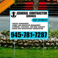 General Contractor Services - Project Management, Permit and Inspection Management, Plumbing, Electrical, and HVAC Services, Design and Architecture Consultation with Free Estimate - Plain White Aqua Blue Design YardSigns.com