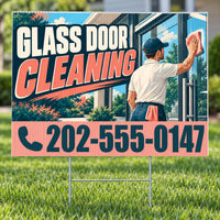 Expert Window Cleaning Services - Glass Door Cleaning Yard Sign - Petrol & Coral - 24 x 18