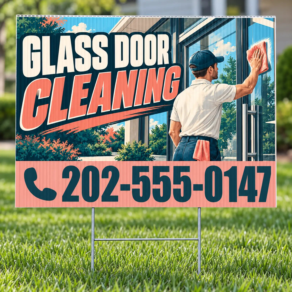 Expert Window Cleaning Services - Glass Door Cleaning Yard Sign - Petrol & Coral - 24 x 18