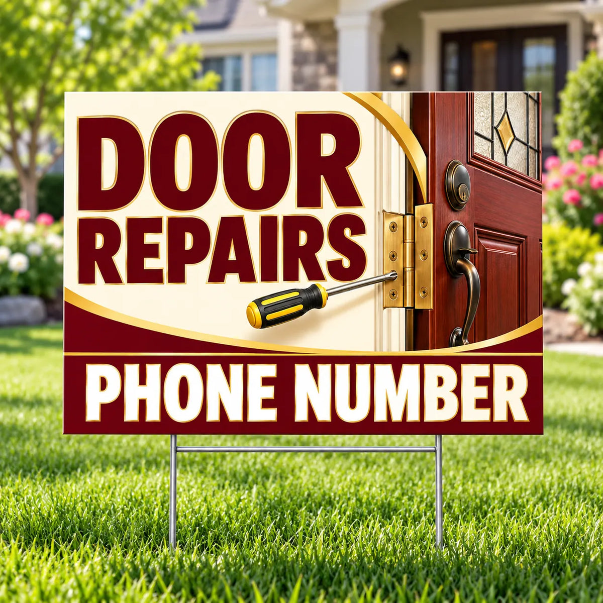 Handyman Services - Door Repairs - Burgundy YardSigns.com