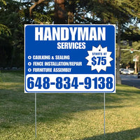 Handyman Services - Caulking & Sealing, Fence Installation, Furniture Assembly - Plain Blue White Design YardSigns.com
