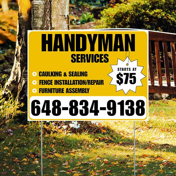 Handyman Services - Caulking & Sealing, Fence Installation, Furniture Assembly - Plain Mustard Gold White Design YardSigns.com