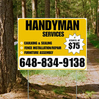Handyman Services - Caulking & Sealing, Fence Installation, Furniture Assembly - Plain Mustard Gold White Design YardSigns.com