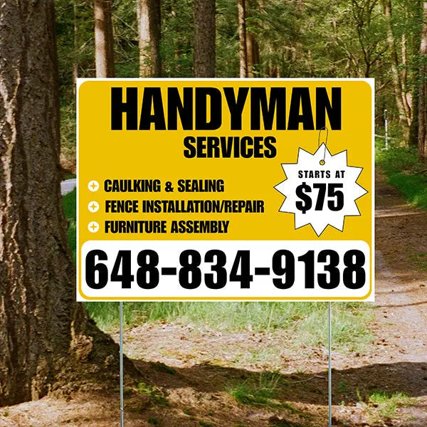 Handyman Services - Caulking & Sealing, Fence Installation, Furniture Assembly - Plain Mustard Gold White Design YardSigns.com