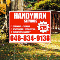 Handyman Services - Caulking & Sealing, Fence Installation, Furniture Assembly - Plain Chili Red White Design YardSigns.com
