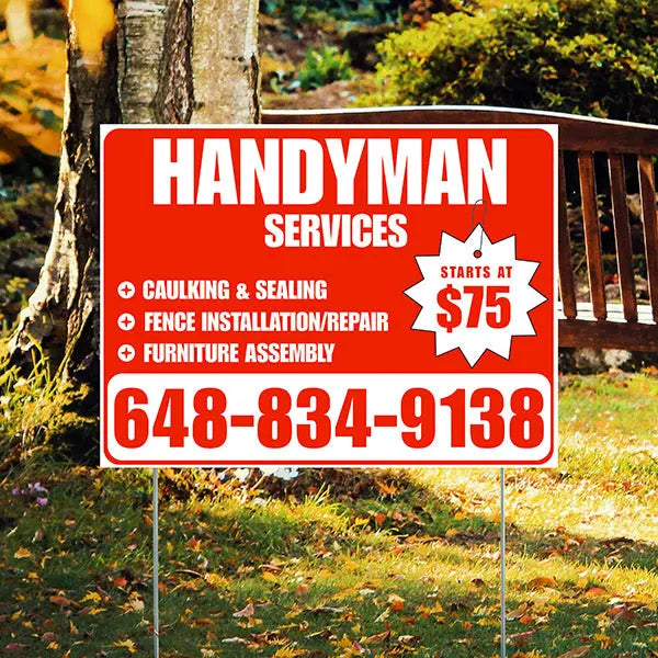 Handyman Services - Caulking & Sealing, Fence Installation, Furniture Assembly - Plain Chili Red White Design YardSigns.com