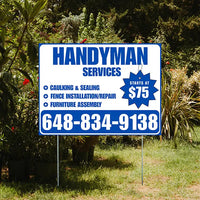 Handyman Services - Caulking & Sealing, Fence Installation, Furniture Assembly - Plain White Blue Design YardSigns.com