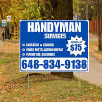 Handyman Services - Caulking & Sealing, Fence Installation, Furniture Assembly - Plain Blue White Design YardSigns.com