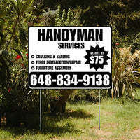 Handyman Services - Caulking & Sealing, Fence Installation, Furniture Assembly - Plain White Black Design YardSigns.com