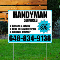 Handyman Services - Caulking & Sealing, Fence Installation, Furniture Assembly - Plain White Aqua Blue Design YardSigns.com