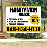 Handyman Services - Caulking & Sealing, Fence Installation, Furniture Assembly - Plain White Mustard Gold Design YardSigns.com