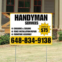 Handyman Services - Caulking & Sealing, Fence Installation, Furniture Assembly - Plain White Mustard Gold Design YardSigns.com