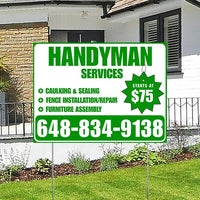 Handyman Services - Caulking & Sealing, Fence Installation, Furniture Assembly - Plain Green White Design YardSigns.com