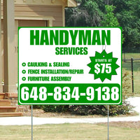 Handyman Services - Caulking & Sealing, Fence Installation, Furniture Assembly - Plain Green White Design YardSigns.com