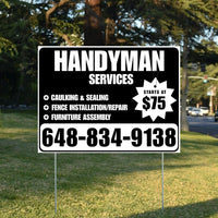 Handyman Services - Caulking & Sealing, Fence Installation, Furniture Assembly - Plain Black White Design YardSigns.com
