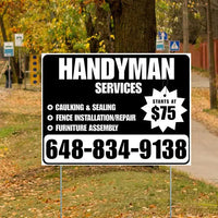 Handyman Services - Caulking & Sealing, Fence Installation, Furniture Assembly - Plain Black White Design YardSigns.com