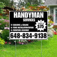 Handyman Services - Caulking & Sealing, Fence Installation, Furniture Assembly - Plain Black White Design YardSigns.com