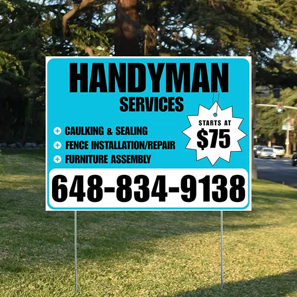 Handyman Services - Caulking & Sealing, Fence Installation, Furniture Assembly - Plain Aqua Blue White Design YardSigns.com