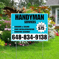 Handyman Services - Caulking & Sealing, Fence Installation, Furniture Assembly - Plain Aqua Blue White Design YardSigns.com