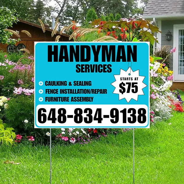Handyman Services - Caulking & Sealing, Fence Installation, Furniture Assembly - Plain Aqua Blue White Design YardSigns.com