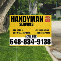 Handyman Signs - Fix Leaks, Tv Mounting, Drywall Repair, Door Repairs - Steel Mustard Gold White with Logo Design YardSigns.com