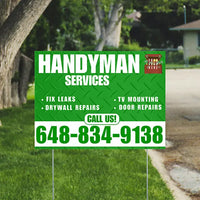 Handyman Signs - Fix Leaks, Tv Mounting, Drywall Repair, Door Repairs - Steel Green White with Logo Design YardSigns.com