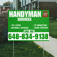 Handyman Signs - Fix Leaks, Tv Mounting, Drywall Repair, Door Repairs - Steel Green White with Logo Design YardSigns.com