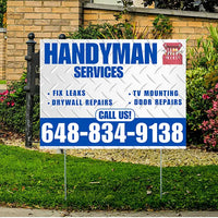 Handyman Signs - Fix Leaks, Tv Mounting, Drywall Repair, Door Repairs - Steel White Blue with Logo Design YardSigns.com