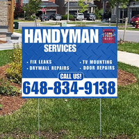 Handyman Signs - Fix Leaks, Tv Mounting, Drywall Repair, Door Repairs - Steel Blue White with Logo Design YardSigns.com