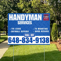 Handyman Signs - Fix Leaks, Tv Mounting, Drywall Repair, Door Repairs - Steel Blue White with Logo Design YardSigns.com