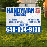 Handyman Signs - Fix Leaks, Tv Mounting, Drywall Repair, Door Repairs - Steel White Blue with Logo Design YardSigns.com
