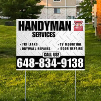 Handyman Signs - Fix Leaks, Tv Mounting, Drywall Repair, Door Repairs - Steel White Black with Logo Design YardSigns.com