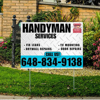 Handyman Signs - Fix Leaks, Tv Mounting, Drywall Repair, Door Repairs - Steel White Aqua Blue with Logo Design YardSigns.com