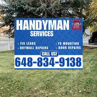 Handyman Signs - Fix Leaks, Tv Mounting, Drywall Repair, Door Repairs - Steel Blue White with Logo Design YardSigns.com