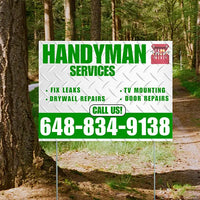 Handyman Signs - Fix Leaks, Tv Mounting, Drywall Repair, Door Repairs - Steel White Green Red with Logo Design YardSigns.com