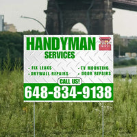 Handyman Signs - Fix Leaks, Tv Mounting, Drywall Repair, Door Repairs - Steel White Green Red with Logo Design YardSigns.com