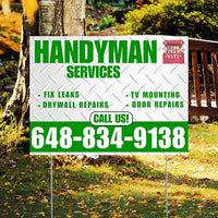 Handyman Signs - Fix Leaks, Tv Mounting, Drywall Repair, Door Repairs - Steel White Green Red with Logo Design YardSigns.com