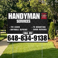 Handyman Signs - Fix Leaks, Tv Mounting, Drywall Repair, Door Repairs - Steel Black White with Logo Design YardSigns.com