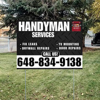 Handyman Signs - Fix Leaks, Tv Mounting, Drywall Repair, Door Repairs - Steel Black White with Logo Design YardSigns.com