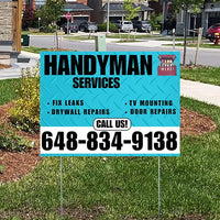 Handyman Signs - Fix Leaks, Tv Mounting, Drywall Repair, Door Repairs - Steel Aqua Blue White with Logo Design YardSigns.com