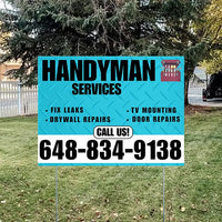 Handyman Signs - Fix Leaks, Tv Mounting, Drywall Repair, Door Repairs - Steel Aqua Blue White with Logo Design YardSigns.com