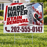 Expert Window Cleaning Services - Hard-Water Stain Removal Yard Sign - Oxblood & Silver - 24 x 18
