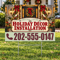 Holiday Signs - Christmas Lights Installation - Holiday Décor Installation Yard Sign - Cranberry & Sage - 24 x 18