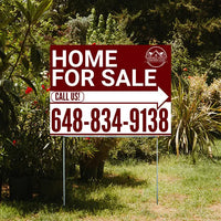 Home Sale Yard Sign - Plain Strong Maroon White - Right Arrow with Logo Design YardSigns.com