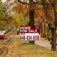 Home Sale Yard Sign - Plain Strong Maroon White - Right Arrow with Logo Design YardSigns.com