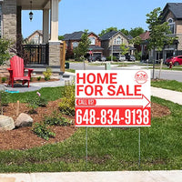 Home Sale Yard Sign - Plain White Red - Right Arrow with Logo Design YardSigns.com